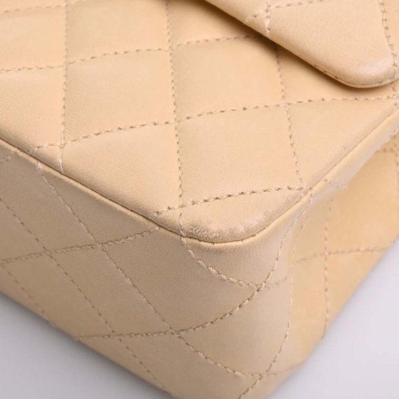 CHANEL Leather Matelasse Coco Mark W Flap Chain Shoulder Bag Beige Women's - Picture 4 of 10